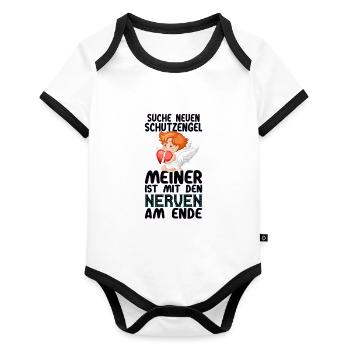 Suche Schutzengel Nerven - Baby Bio-Kurzarm-Kontrastbody - Weiß/Schwarz  - Vorne