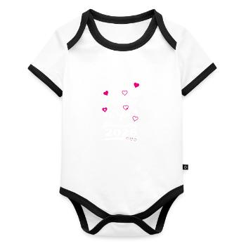 Einzelkind Große Schwester 2026 Krone Herzen - Baby Bio-Kurzarm-Kontrastbody - Weiß/Schwarz  - Vorne
