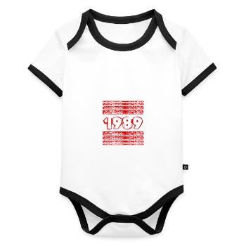 Année 1989 - Body Bébé bio contrasté manches courtes - blanc/noir  - Devant