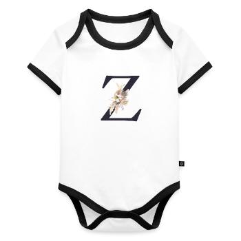 Customizable Monogram Z Floral - Organic Baby Contrasting Bodysuit - white/black  - Front
