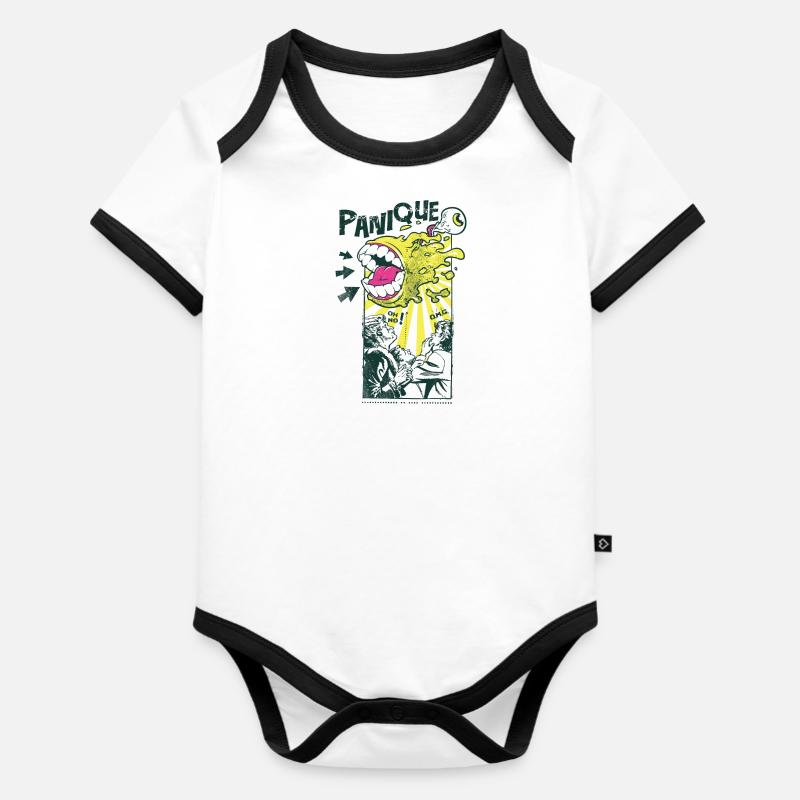 Panic Panic Monster Gift Idée de cadeau - Body Bébé bio contrasté manches courtes - blanc/noir 