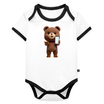 Bear with smartphone - Organic Baby Contrasting Bodysuit - white/black  - Front
