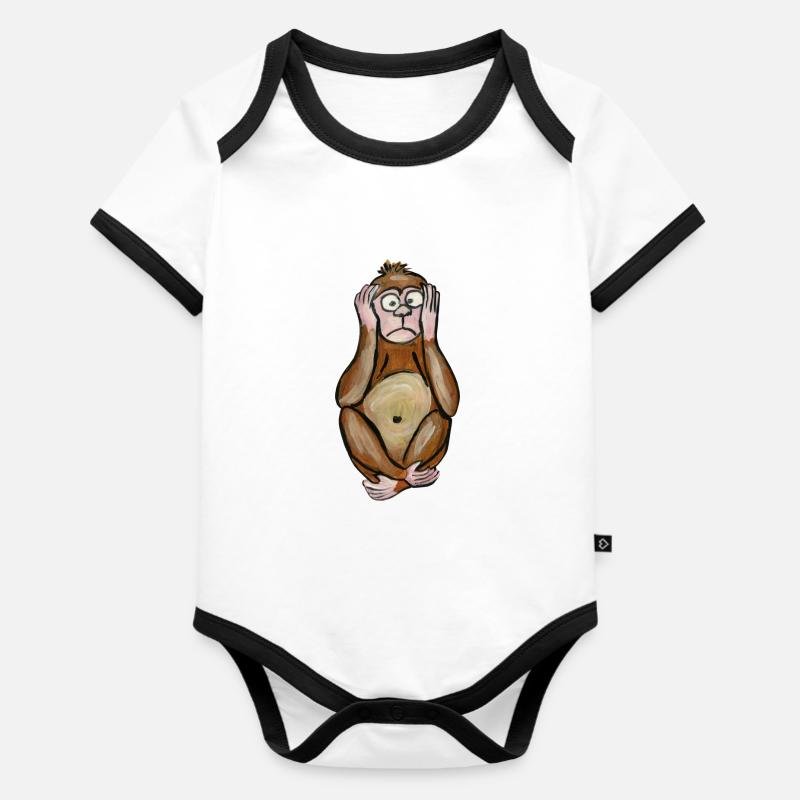 singe sourd - deaf monkey - tauber affe - scimmia - Body Bébé bio contrasté manches courtes - blanc/noir