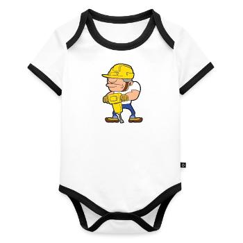 Construction worker building site building construction jackhammer - Organic Baby Contrasting Bodysuit - white/black  - Front