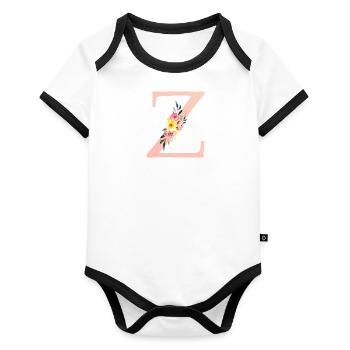 Z Monogramm Floral - Baby Bio-Kurzarm-Kontrastbody - Weiß/Schwarz  - Vorne