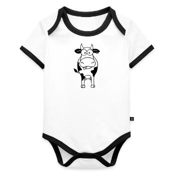 La vache blanche - Body Bébé bio contrasté manches courtes - blanc/noir  - Devant