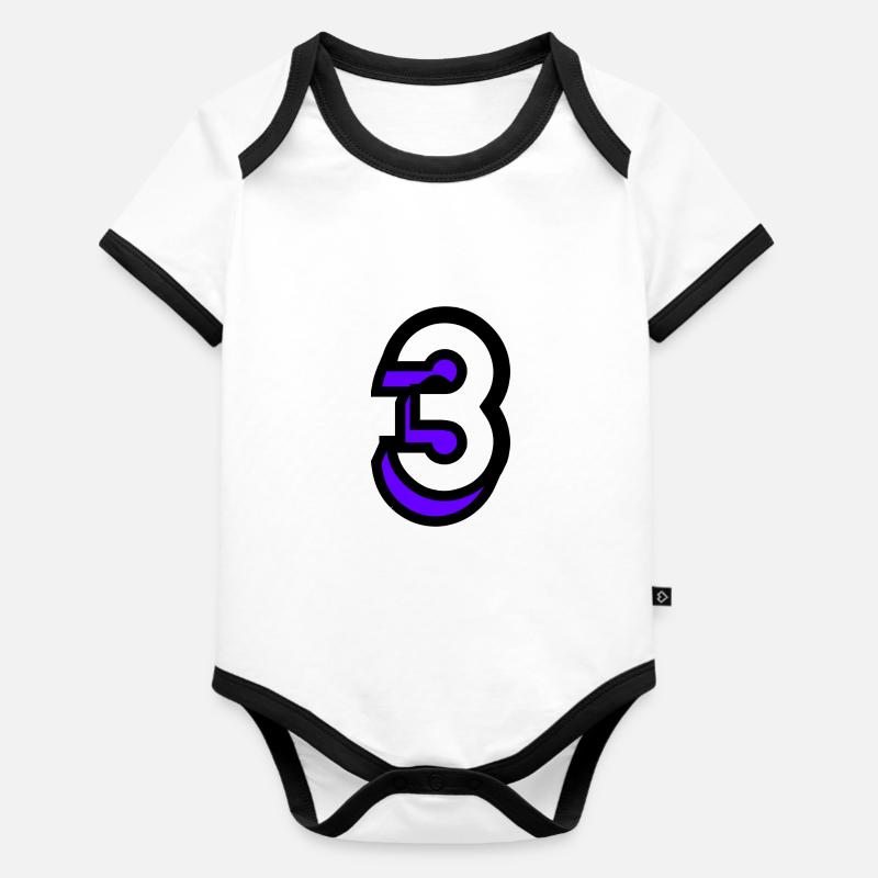 3 ANS. 3e ANNIVERSAIRE. ANNIVERSAIRE 3 ANS. 3 - Body Bébé bio contrasté manches courtes - blanc/noir