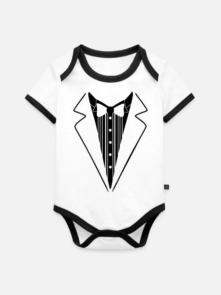 Anzug Fliege - Baby Bio-Kurzarm-Kontrastbody - Weiß/Schwarz
