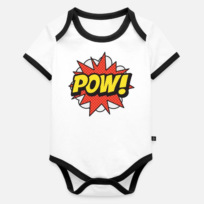 ONOMATOPÉE. "Pow!" - Body Bébé bio contrasté manches courtes - blanc/noir 