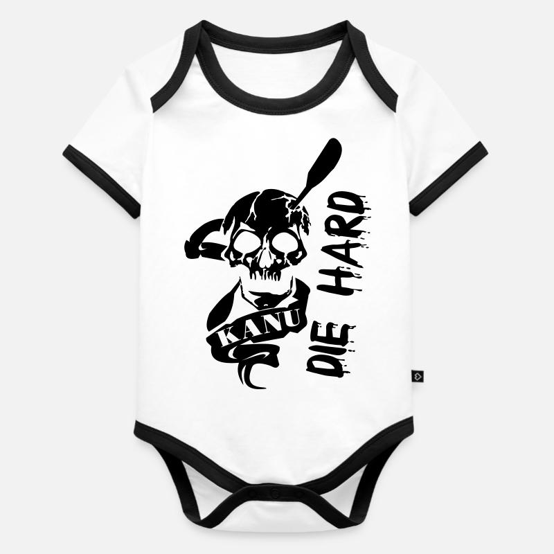 kanu_schaedel - Baby Bio-Kurzarm-Kontrastbody - Weiß/Schwarz