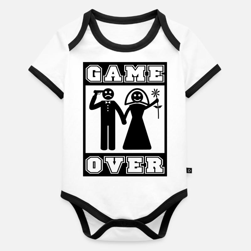 Game Over Mariage - Body Bébé bio contrasté manches courtes - blanc/noir 