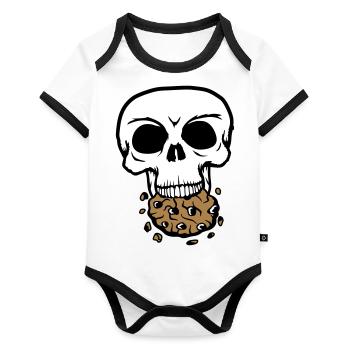 schaedel tot tod sterben kopf knochen skelett tote - Baby Bio-Kurzarm-Kontrastbody - Weiß/Schwarz  - Vorne