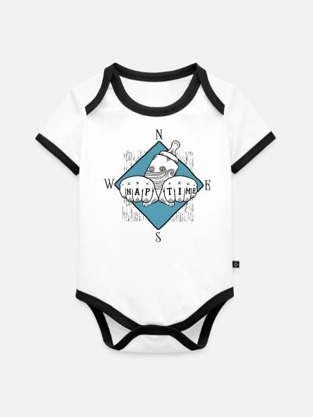 Nap Time - Baby Bio-Kurzarm-Kontrastbody - Weiß/Schwarz
