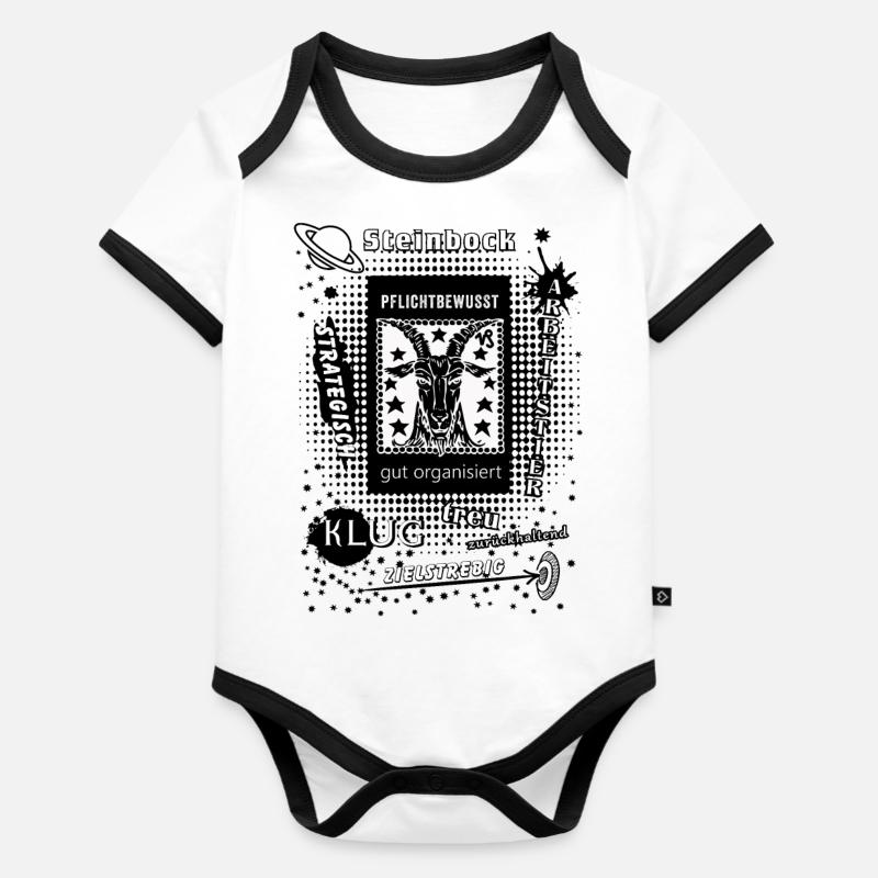 Sternzeichen Steinbock - Baby Bio-Kurzarm-Kontrastbody - Weiß/Schwarz 