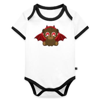 Cute bear devil bat halloween - Organic Baby Contrasting Bodysuit - white/black  - Front