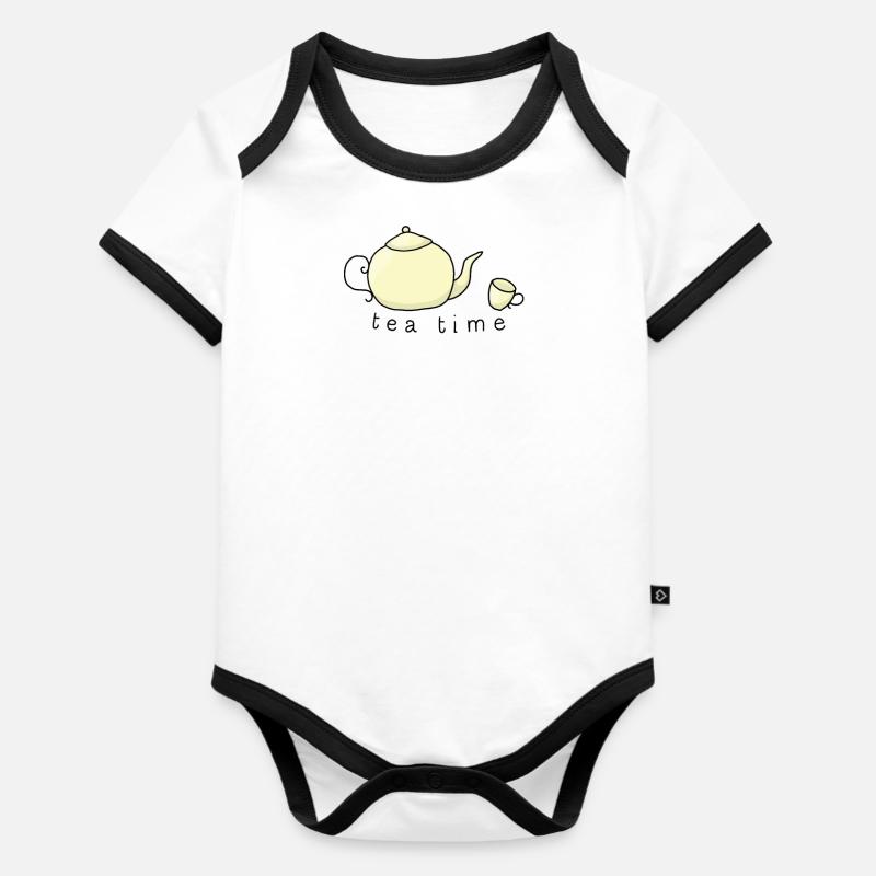 l'heure du thé - Body Bébé bio contrasté manches courtes - blanc/noir