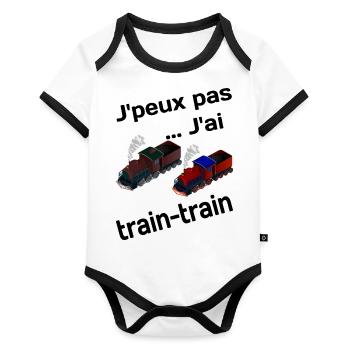 J'peux pas, j'ai train train - Body Bébé bio contrasté manches courtes - blanc/noir  - Devant