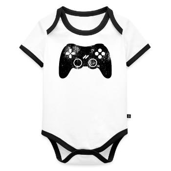 Controller Gamer Gamer Video Game Video Game VG - Organic Baby Contrasting Bodysuit - white/black  - Front