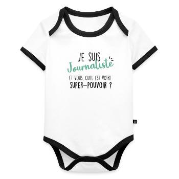 je suis journaliste - Body Bébé bio contrasté manches courtes - blanc/noir  - Devant