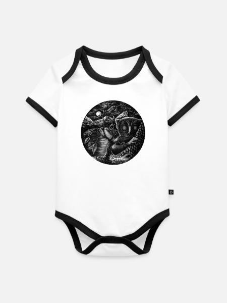 Maki weisse Umrandung - Baby Bio-Kurzarm-Kontrastbody - Weiß/Schwarz 