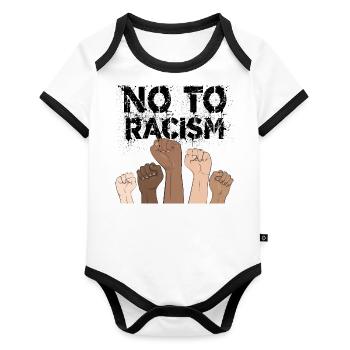 no to racism fists - against racism - Organic Baby Contrasting Bodysuit - white/black  - Front