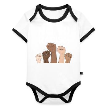 no to racism fist - contre le racisme, stop racism - Body Bébé bio contrasté manches courtes - blanc/noir  - Devant
