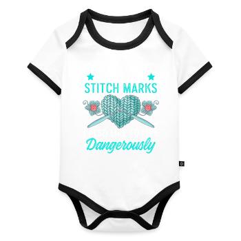 Stitch Marks Knitting Knitting Needles Crochet Girls - Organic Baby Contrasting Bodysuit - white/black  - Front