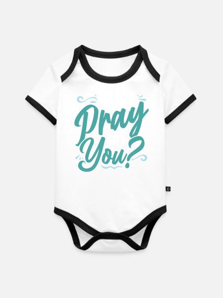 Bibelvers, Christlicher Gott, Gebetspsalm - Baby Bio-Kurzarm-Kontrastbody - Weiß/Schwarz 