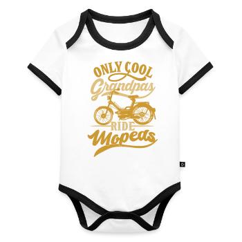 Cool Grandpas Ride Cyclomoteur Cyclomoteur Grand-Père Mobylette Mobylette Mokick - Body Bébé bio contrasté manches courtes - blanc/noir  - Devant