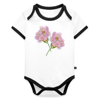 Pink peonies - Organic Baby Contrasting Bodysuit - white/black  - Front
