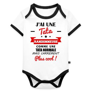 J'ai une tata randonneuse, naissance, randonnée - Body Bébé bio contrasté manches courtes - blanc/noir  - Devant