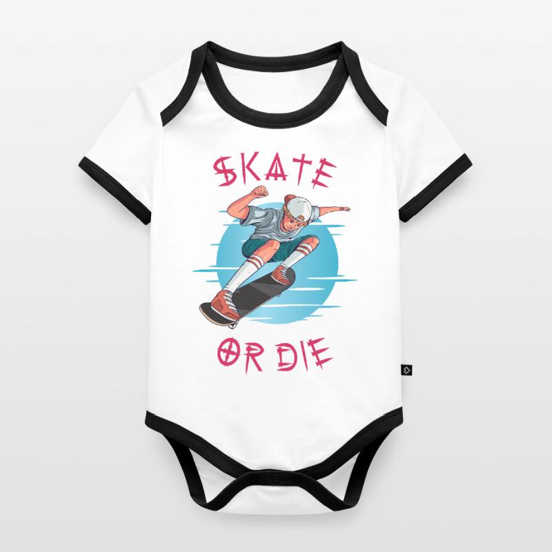 Skate oder stirb Skateboarder Junge Baby Bio-Kurzarm-Kontrastbody