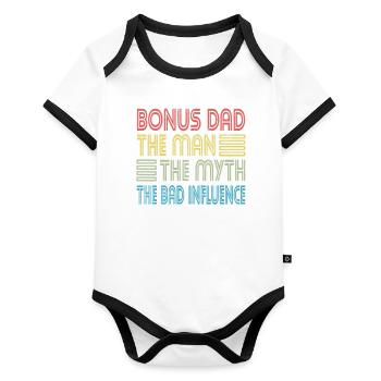 Bonus Dad Mann Mythos Schlechter Einfluss Stiefdad - Baby Bio-Kurzarm-Kontrastbody - Weiß/Schwarz  - Vorne