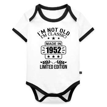 Made in 1952 Birthday 70 Years born in 1952 Quote - Organic Baby Contrasting Bodysuit - white/black  - Front