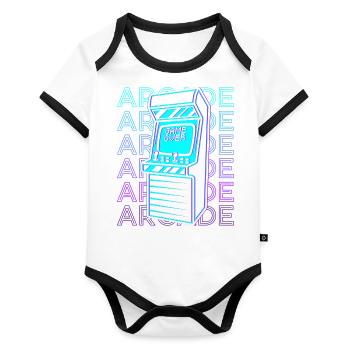 Jeux d’arcade Gamer Retro Gift - Body Bébé bio contrasté manches courtes - blanc/noir  - Devant