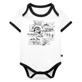 Berchtesgaden Watzmann Bartgeier - Baby Bio-Kurzarm-Kontrastbody - Weiß/Schwarz  - Vorne