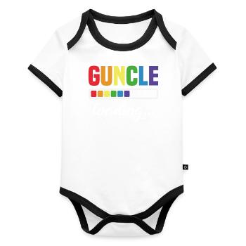 Guncle Loading Schwuler Onkel Patenonkel Geschenk - Baby Bio-Kurzarm-Kontrastbody - Weiß/Schwarz  - Vorne