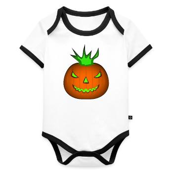 Halloween pumpkin - creepy pumpkin green flame - Organic Baby Contrasting Bodysuit - white/black  - Front