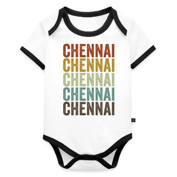 Chennai Inde Rétro Vintage - Body Bébé bio contrasté manches courtes - blanc/noir  - Devant