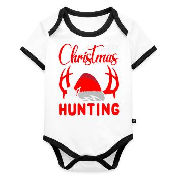 Joyeux Noël tenue de chasse - Body Bébé bio contrasté manches courtes - blanc/noir  - Devant