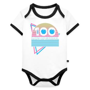100 Days School Retro - Organic Baby Contrasting Bodysuit - white/black  - Front