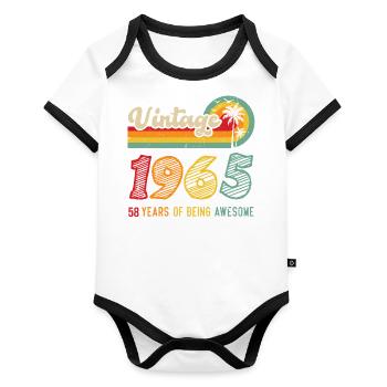 Vintage 1965, birthday gift 58 years - Organic Baby Contrasting Bodysuit - white/black  - Front