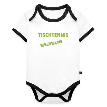 Tischtennis Zubehör Pingpong Motiv - Baby Bio-Kurzarm-Kontrastbody - Weiß/Schwarz  - Vorne