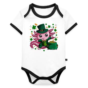 Un mignon triton gobelin fait du dabbing le jour de la St Patriks - Body Bébé bio contrasté manches courtes - blanc/noir  - Devant