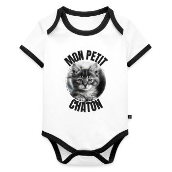 Mon petit Chaton ! - Body Bébé bio contrasté manches courtes - blanc/noir  - Devant