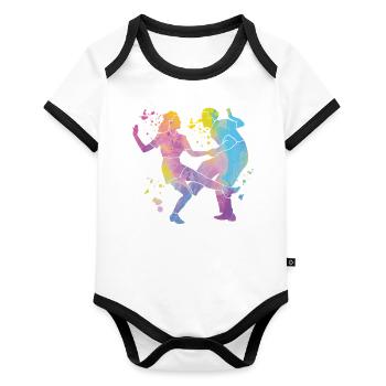 Tanzen Swing 60s Boogie Woogie - Baby Bio-Kurzarm-Kontrastbody - Weiß/Schwarz  - Vorne