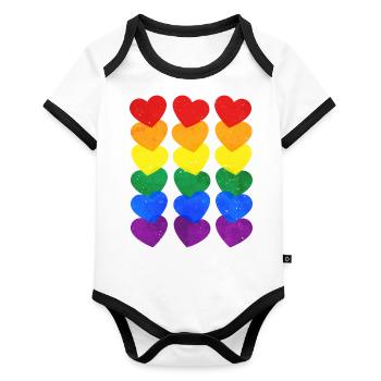 Gay Pride Rainbow Flag Hearts Subtil - Body Bébé bio contrasté manches courtes - blanc/noir  - Devant