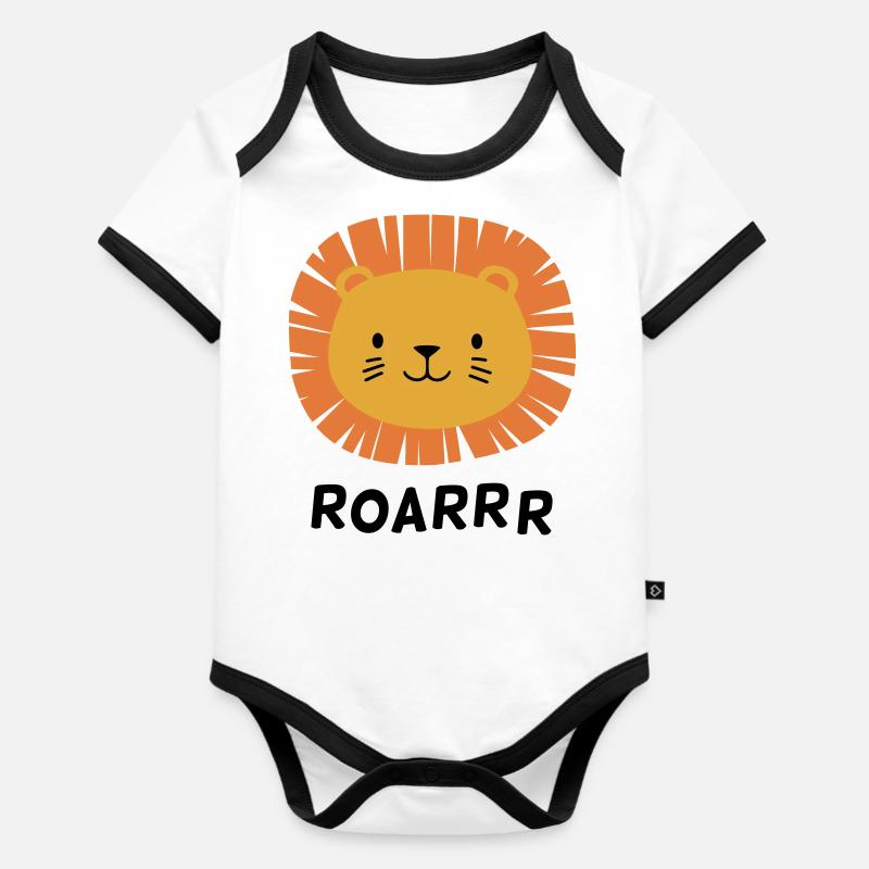 Lion mignon Roarrr - Body Bébé bio contrasté manches courtes - blanc/noir 