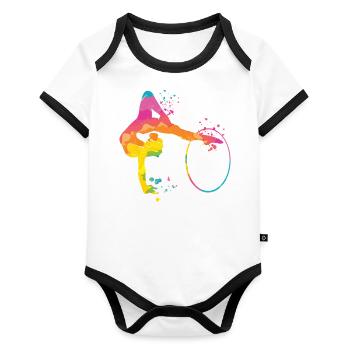Gymnaste avec gymnastique rythmique au cerceau - Body Bébé bio contrasté manches courtes - blanc/noir  - Devant
