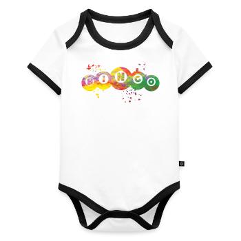 Bingo Bälle Farbsprotzer Frauen Männer Bingo - Baby Bio-Kurzarm-Kontrastbody - Weiß/Schwarz  - Vorne
